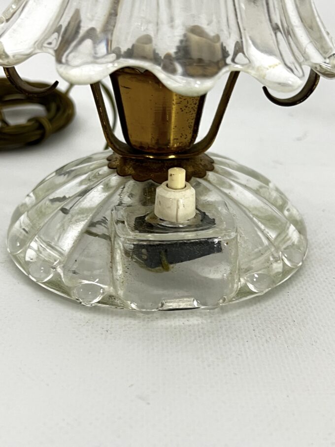 Mid-Century pair of Ercole Barovier Murano glass and brass table lamps. 1940s