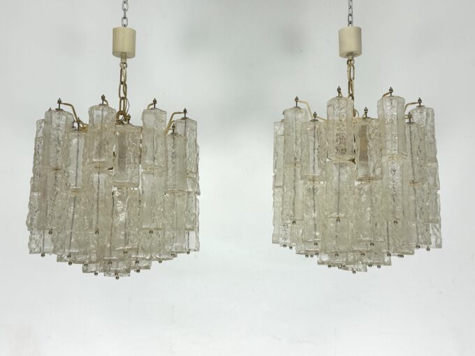 Pair of Murano glass elements chandelier by Venini. Italy 1970s.