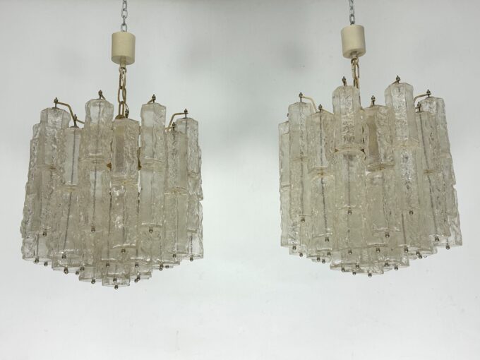 Pair of Murano glass elements chandelier by Venini. Italy 1970s.