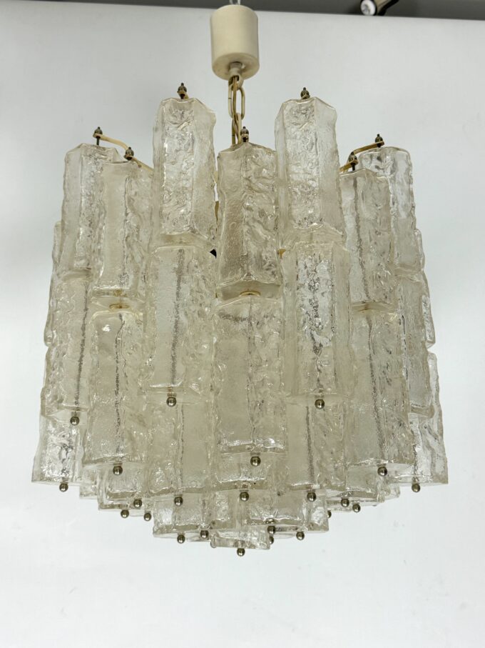 Pair of Murano glass elements chandelier by Venini. Italy 1970s.