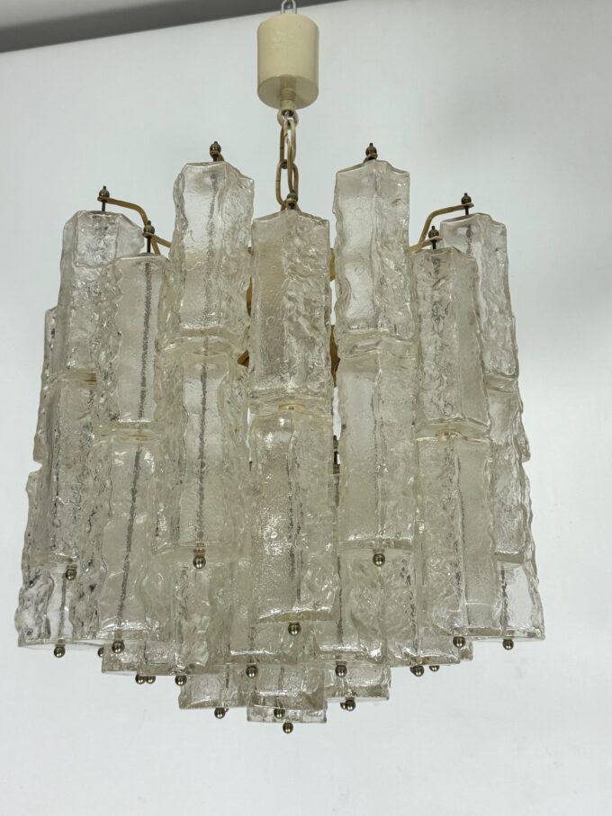 Pair of Murano glass elements chandelier by Venini. Italy 1970s.