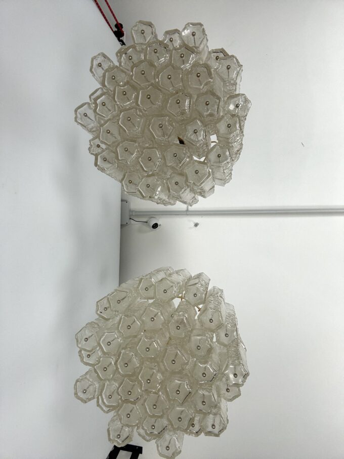 Pair of Murano glass elements chandelier by Venini. Italy 1970s.