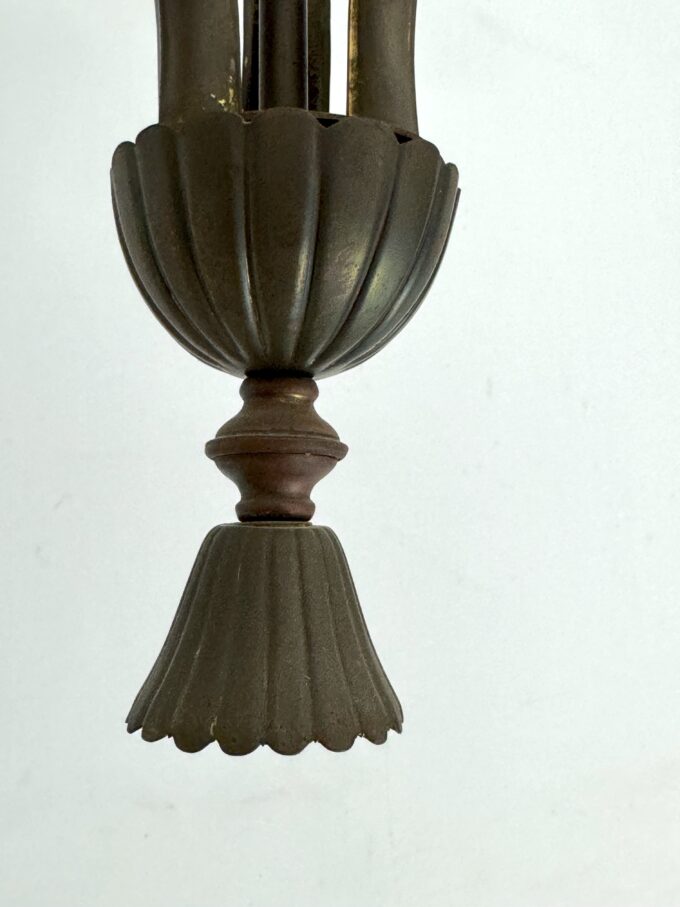 Mid-Century brass chandelier with fabric lampshade. Italy 1950s