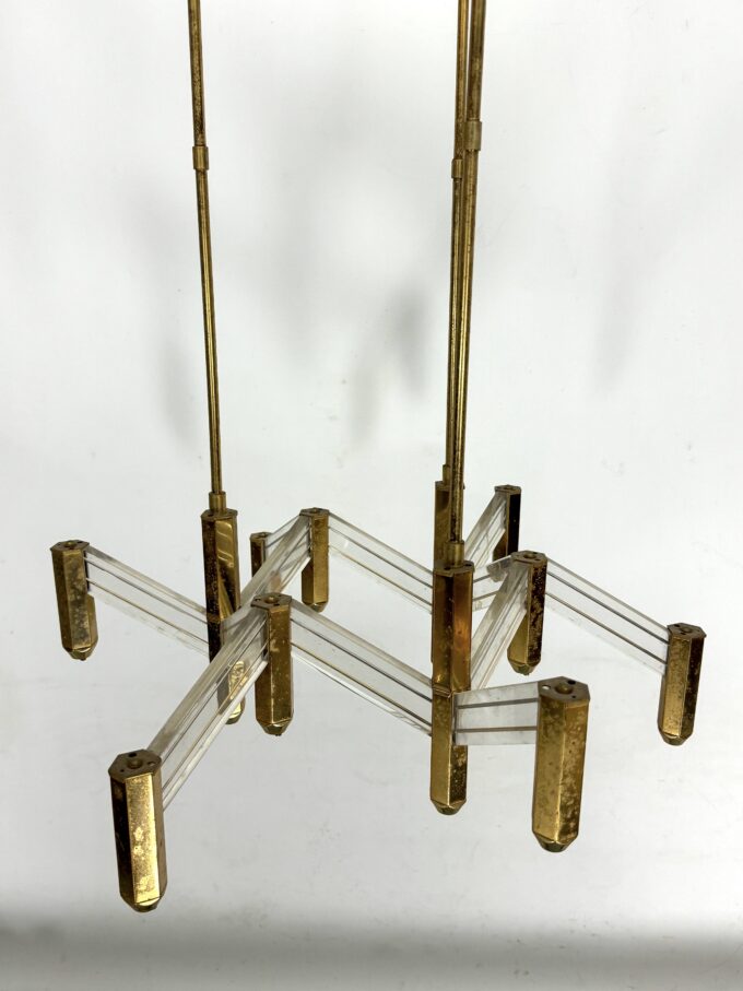 Vintage Italian brass and perspex chandelier by Zeroquattro from 70s
