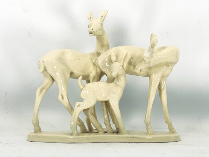 Vintage deer family sculpture in ceramic. Italy 1950s