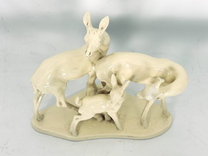 Vintage deer family sculpture in ceramic. Italy 1950s