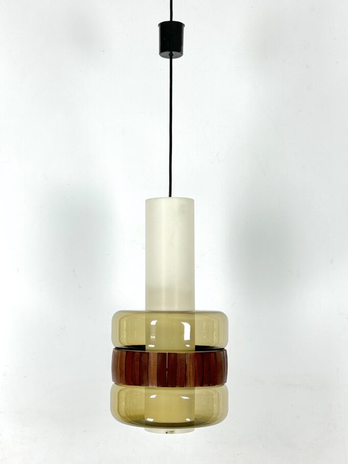 Mid-Century Harvey Guzzini pendant from 1960s. Labeled.