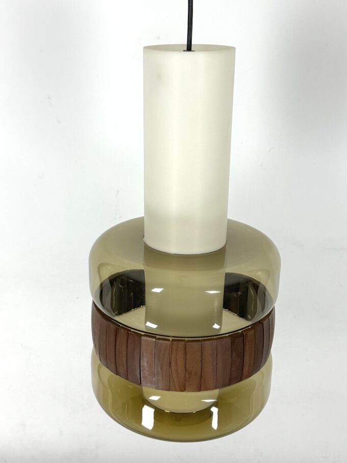 Mid-Century Harvey Guzzini pendant from 1960s. Labeled.