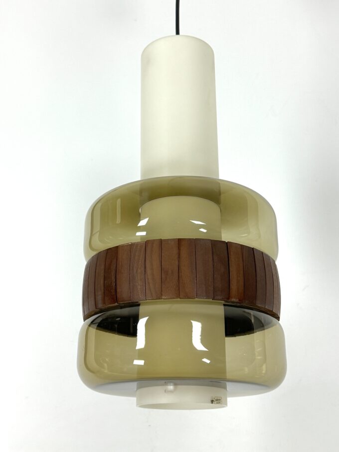 Mid-Century Harvey Guzzini pendant from 1960s. Labeled.