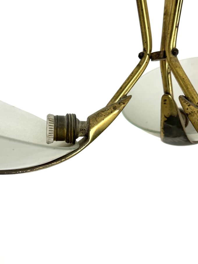 Vintage Italian brass and curved glass chandelier from 1950s