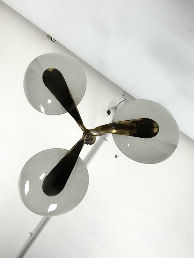 Vintage Italian brass and curved glass chandelier from 1950s