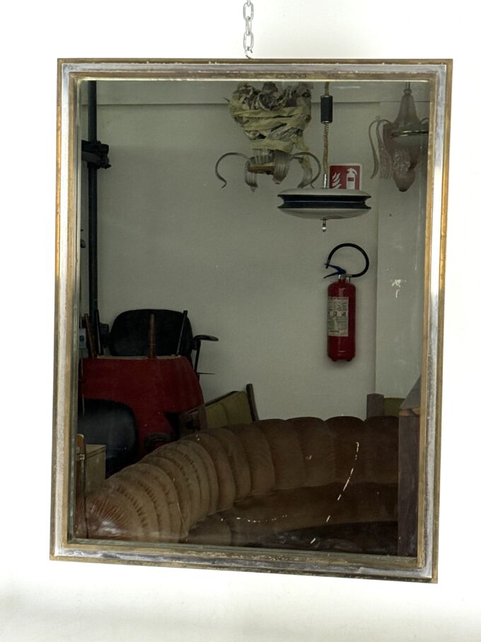 Romeo Rega, vintage mirror with double brass frame and chrome. Italy 1970s