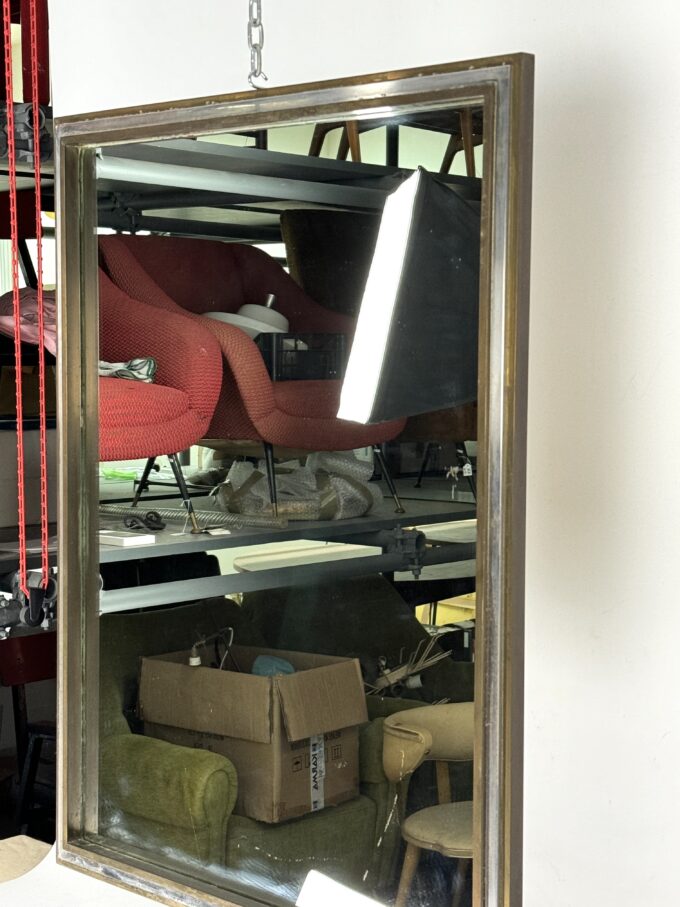 Romeo Rega, vintage mirror with double brass frame and chrome. Italy 1970s