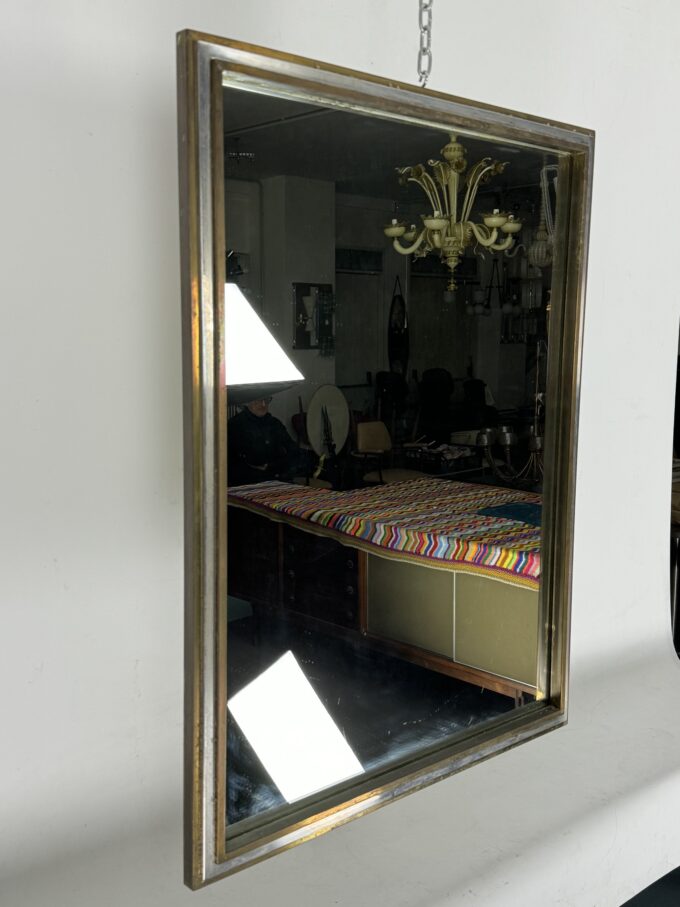 Romeo Rega, vintage mirror with double brass frame and chrome. Italy 1970s