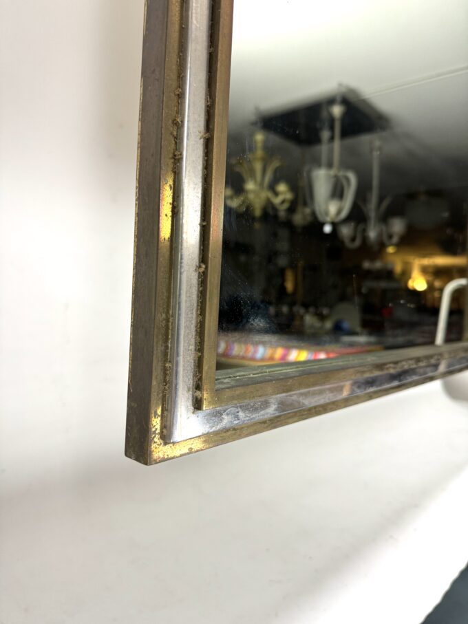 Romeo Rega, vintage mirror with double brass frame and chrome. Italy 1970s