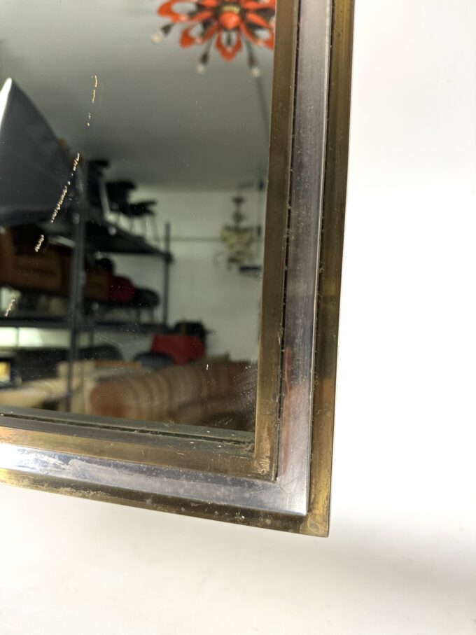 Romeo Rega, vintage mirror with double brass frame and chrome. Italy 1970s