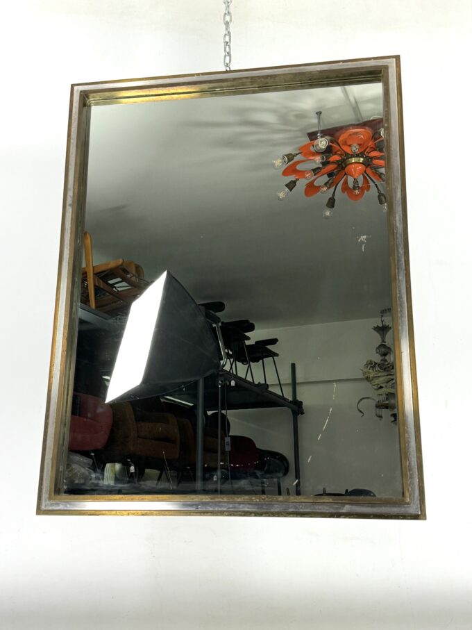 Romeo Rega, vintage mirror with double brass frame and chrome. Italy 1970s