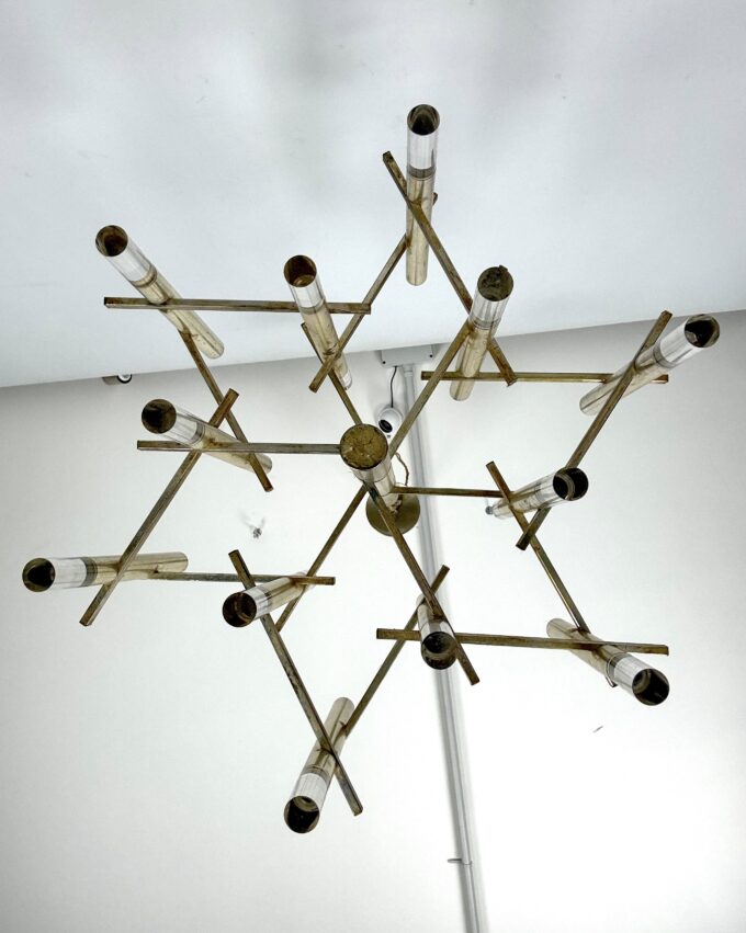 Sciolari 9 lights slight gilded chrome and perspex Chandelier model Ice, Italy 60s