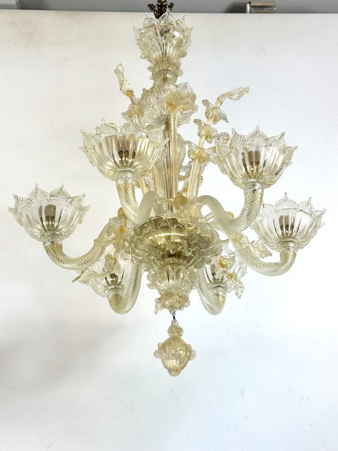 Pair of Italian murano gold dusted chandeliers from 50s.