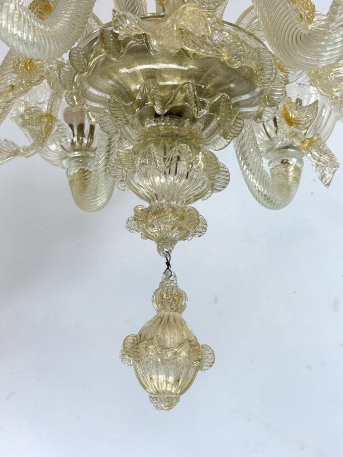 Pair of Italian murano gold dusted chandeliers from 50s.