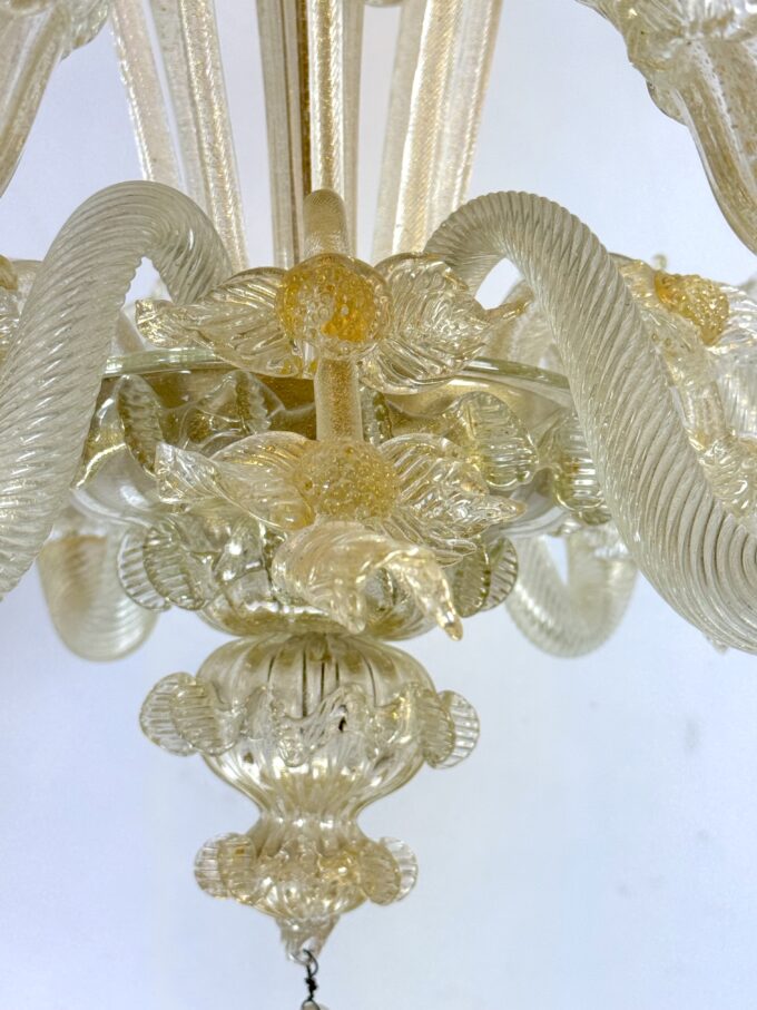 Pair of Italian murano gold dusted chandeliers from 50s.
