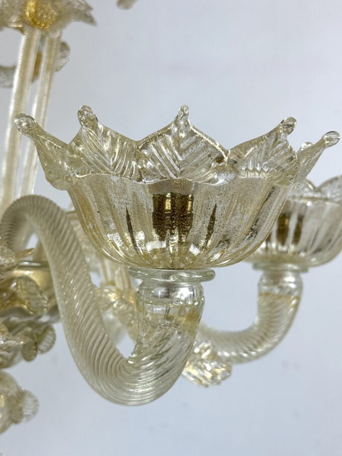 Pair of Italian murano gold dusted chandeliers from 50s.