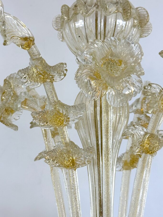 Pair of Italian murano gold dusted chandeliers from 50s.