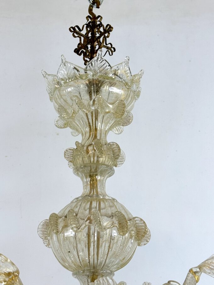 Pair of Italian murano gold dusted chandeliers from 50s.