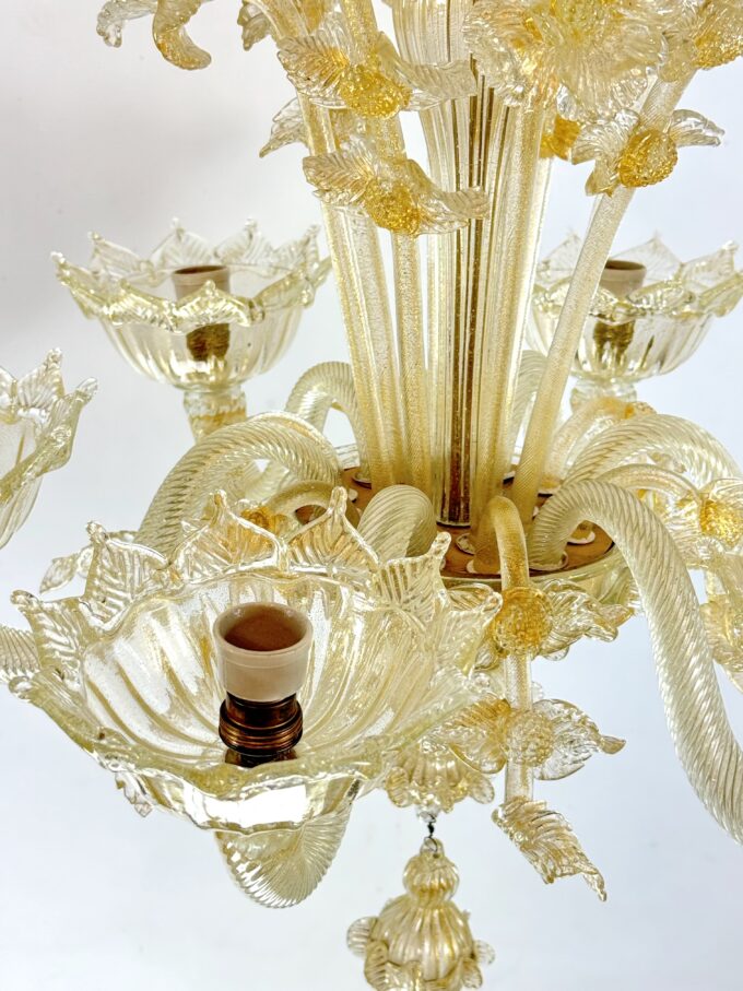 Pair of Italian murano gold dusted chandeliers from 50s.