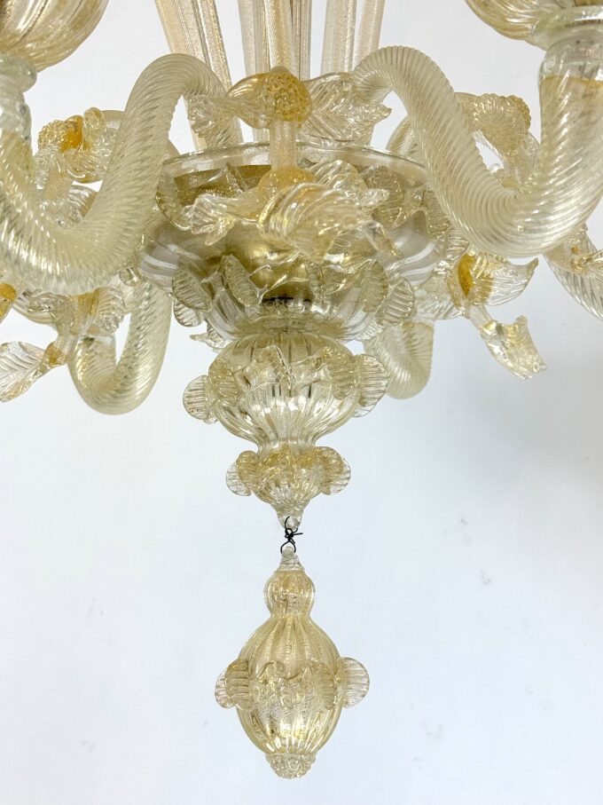 Pair of Italian murano gold dusted chandeliers from 50s.