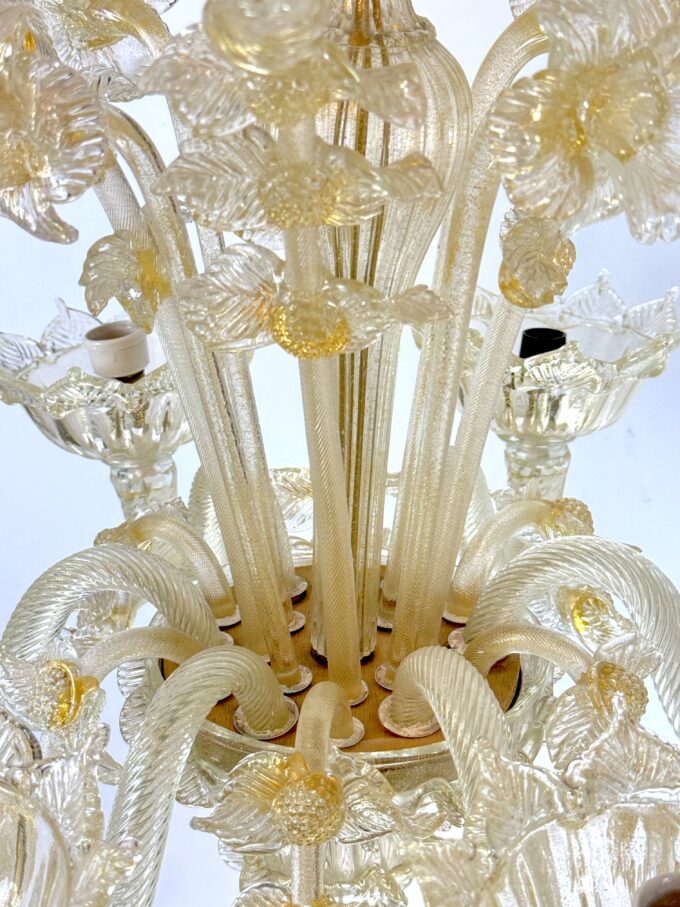 Pair of Italian murano gold dusted chandeliers from 50s.