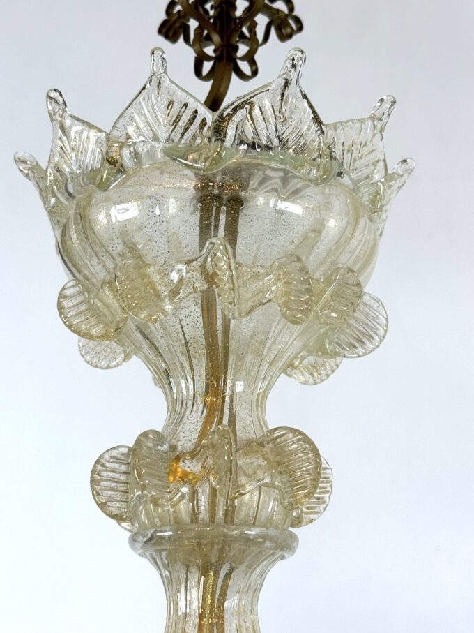 Pair of Italian murano gold dusted chandeliers from 50s.