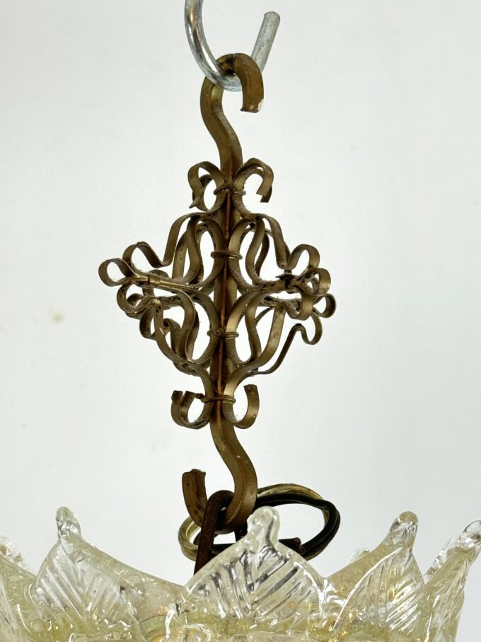 Pair of Italian murano gold dusted chandeliers from 50s.
