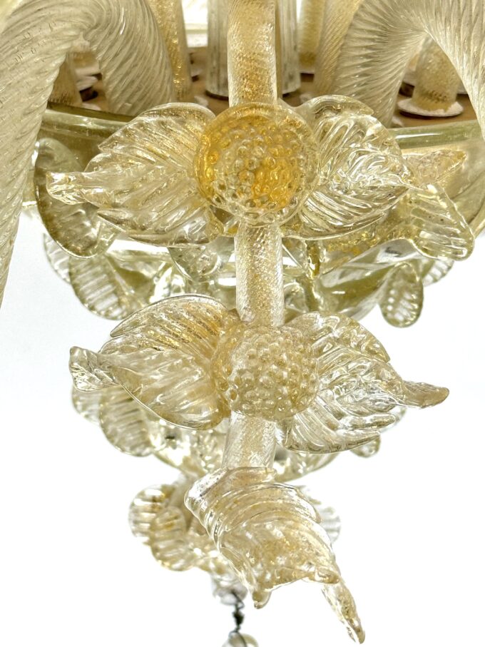 Pair of Italian murano gold dusted chandeliers from 50s.