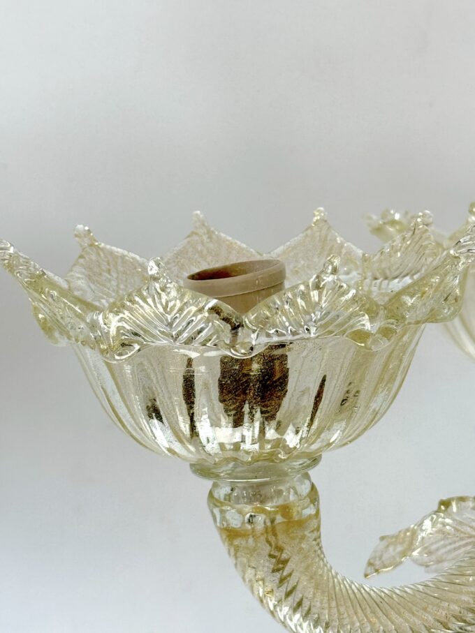 Pair of Italian murano gold dusted chandeliers from 50s.