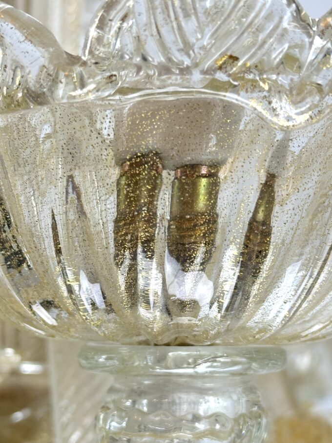 Pair of Italian murano gold dusted chandeliers from 50s.