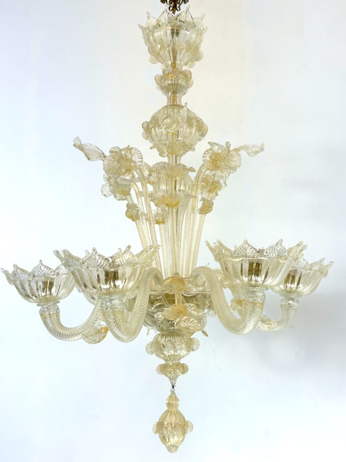 Pair of Italian murano gold dusted chandeliers from 50s.