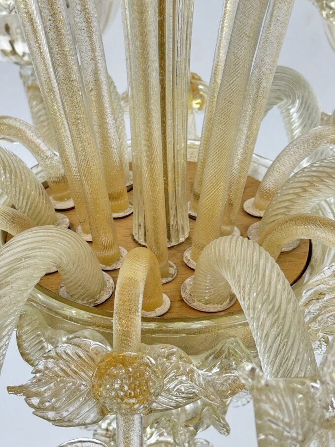 Pair of Italian murano gold dusted chandeliers from 50s.