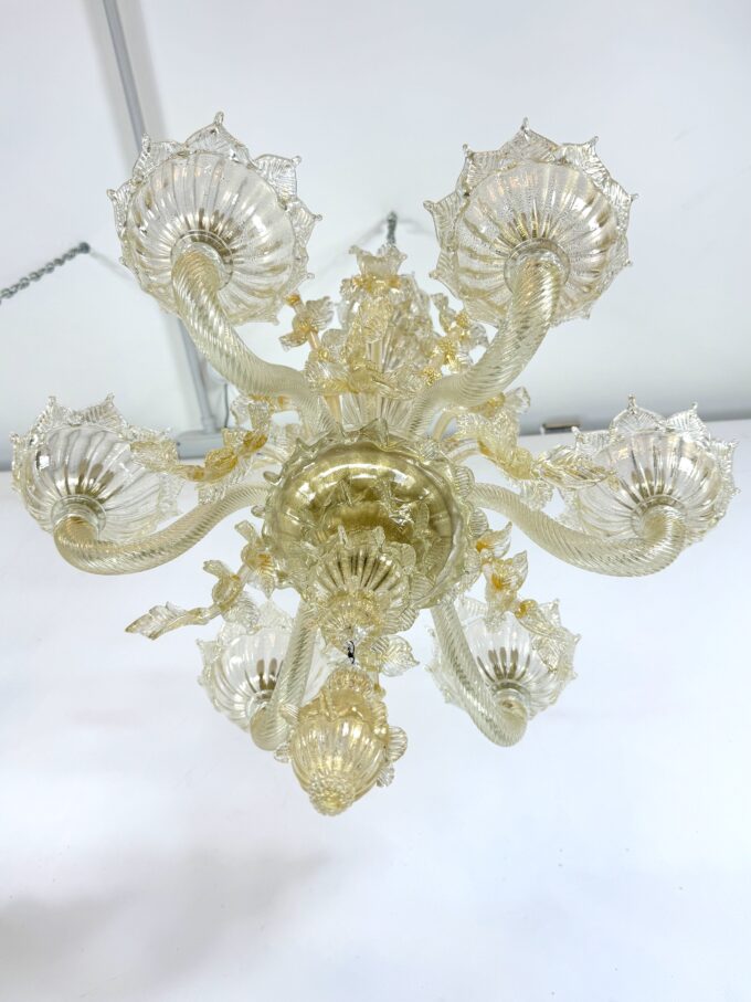 Pair of Italian murano gold dusted chandeliers from 50s.