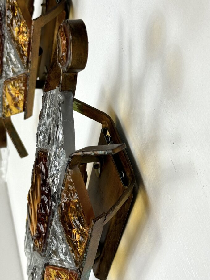 Pair of brutalist murano glass sconces by Poliarte. Italy 1970s.