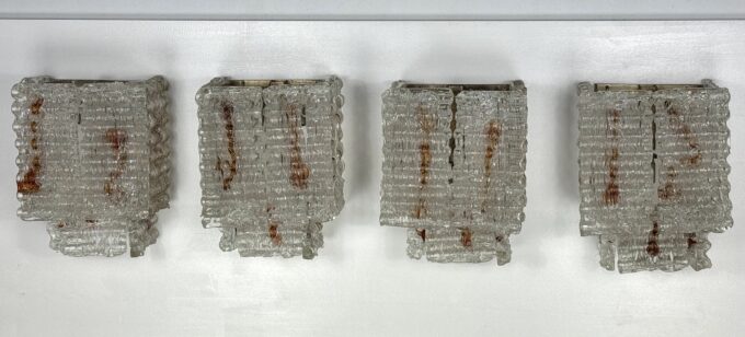 Set of four large wall lamps in murano glass elements by Poliarte. Italy 1970s