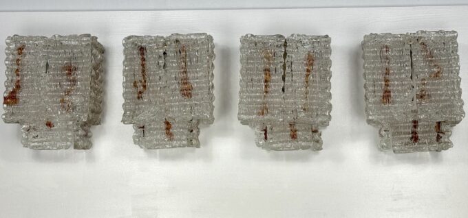 Set of four large wall lamps in murano glass elements by Poliarte. Italy 1970s
