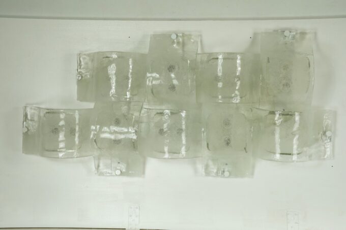 Rare Postmodern panel of 9 sconces in pulegoso murano glass, Mazzega 1970s