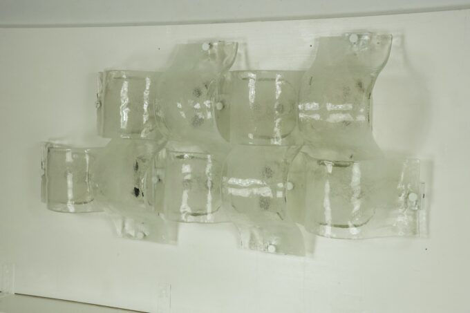 Rare Postmodern panel of 9 sconces in pulegoso murano glass, Mazzega 1970s