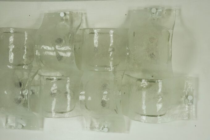 Rare Postmodern panel of 9 sconces in pulegoso murano glass, Mazzega 1970s