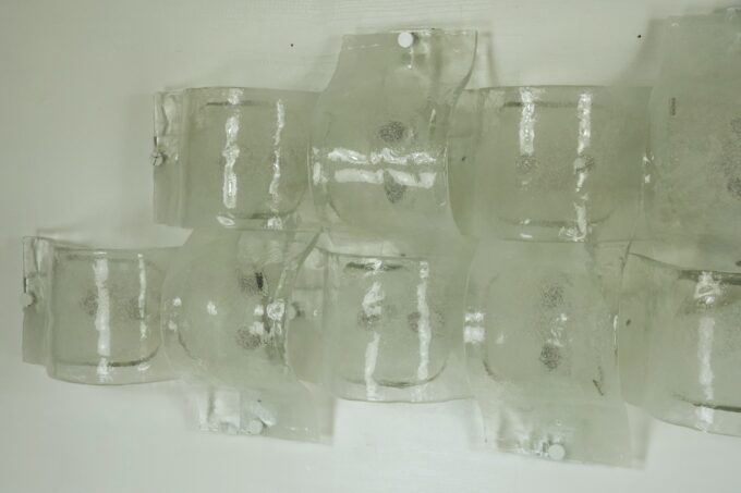 Rare Postmodern panel of 9 sconces in pulegoso murano glass, Mazzega 1970s