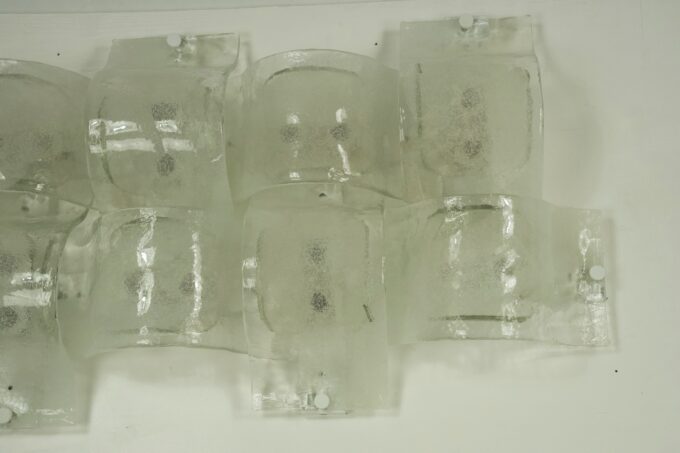 Rare Postmodern panel of 9 sconces in pulegoso murano glass, Mazzega 1970s