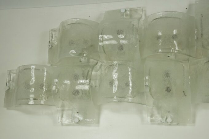 Rare Postmodern panel of 9 sconces in pulegoso murano glass, Mazzega 1970s