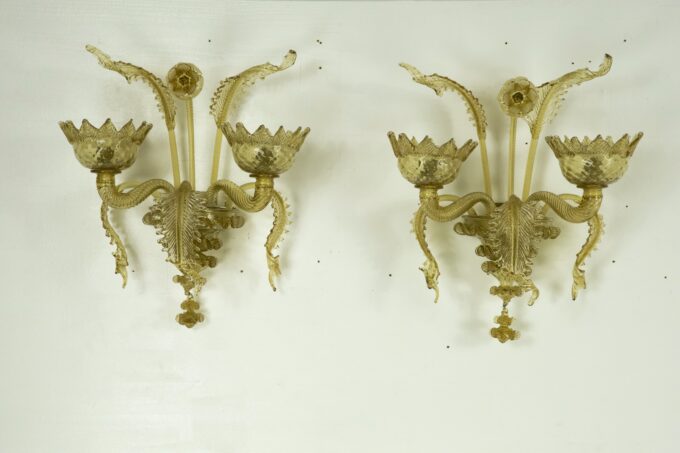 Mid-Century pair of amber Murano glass sconces from 40s