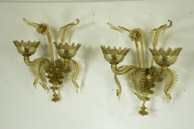 Mid-Century pair of amber Murano glass sconces from 40s